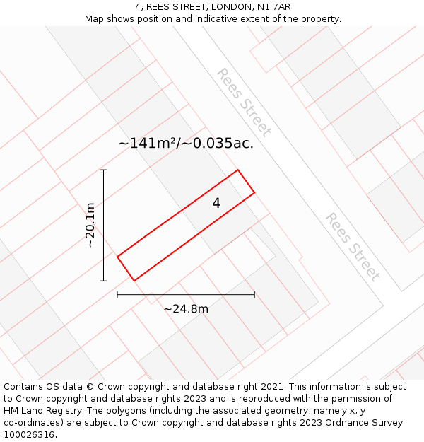 4, REES STREET, LONDON, N1 7AR: Plot and title map