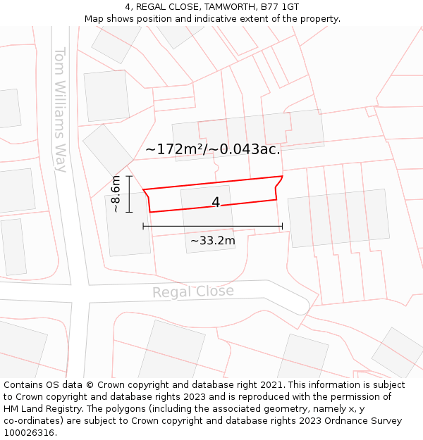 4, REGAL CLOSE, TAMWORTH, B77 1GT: Plot and title map