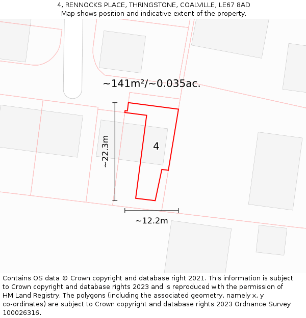 4, RENNOCKS PLACE, THRINGSTONE, COALVILLE, LE67 8AD: Plot and title map