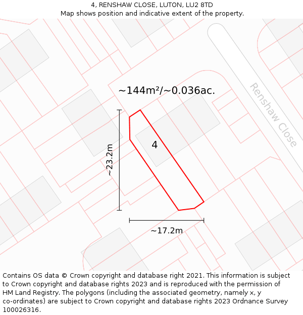 4, RENSHAW CLOSE, LUTON, LU2 8TD: Plot and title map