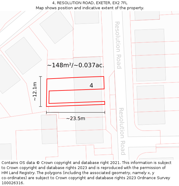 4, RESOLUTION ROAD, EXETER, EX2 7FL: Plot and title map