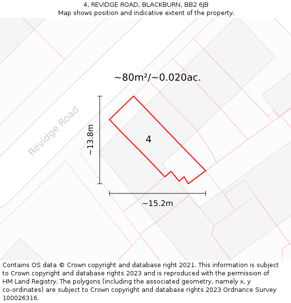 4, REVIDGE ROAD, BLACKBURN, BB2 6JB: Plot and title map