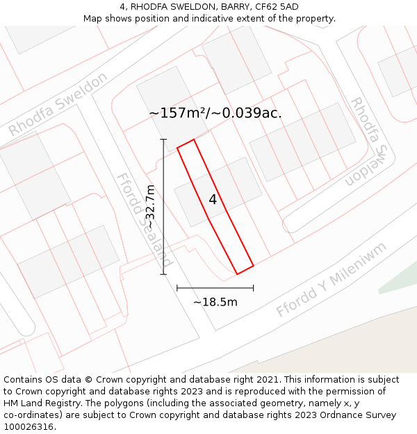 4, RHODFA SWELDON, BARRY, CF62 5AD: Plot and title map