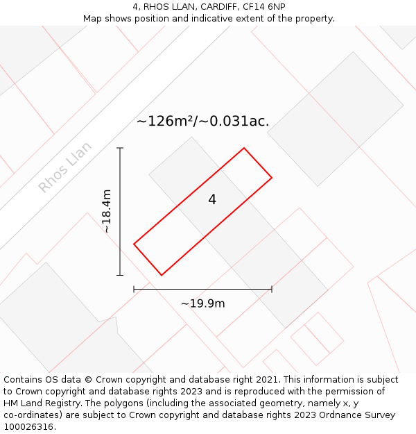 4, RHOS LLAN, CARDIFF, CF14 6NP: Plot and title map