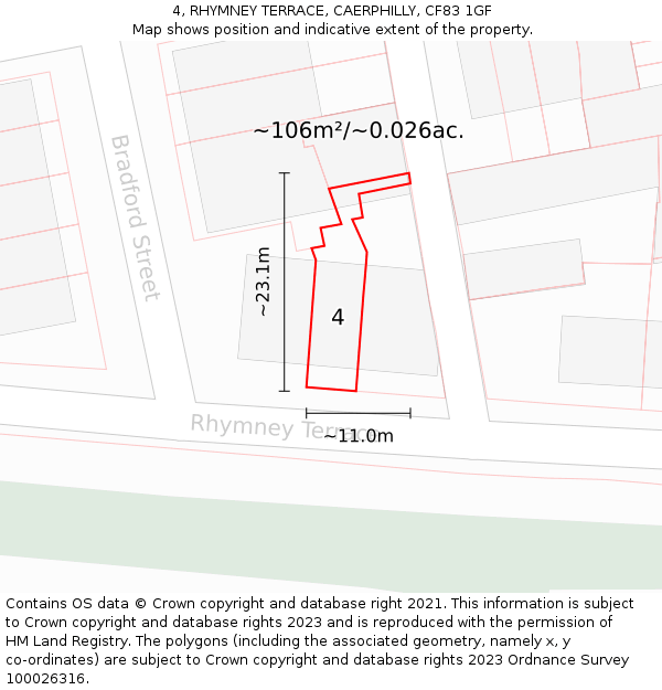 4, RHYMNEY TERRACE, CAERPHILLY, CF83 1GF: Plot and title map