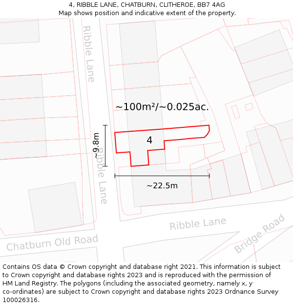 4, RIBBLE LANE, CHATBURN, CLITHEROE, BB7 4AG: Plot and title map