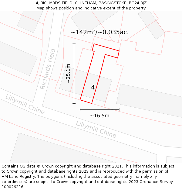 4, RICHARDS FIELD, CHINEHAM, BASINGSTOKE, RG24 8JZ: Plot and title map