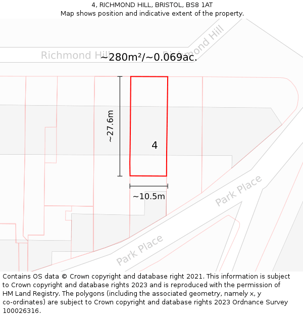 4, RICHMOND HILL, BRISTOL, BS8 1AT: Plot and title map