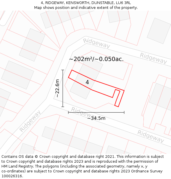 4, RIDGEWAY, KENSWORTH, DUNSTABLE, LU6 3RL: Plot and title map