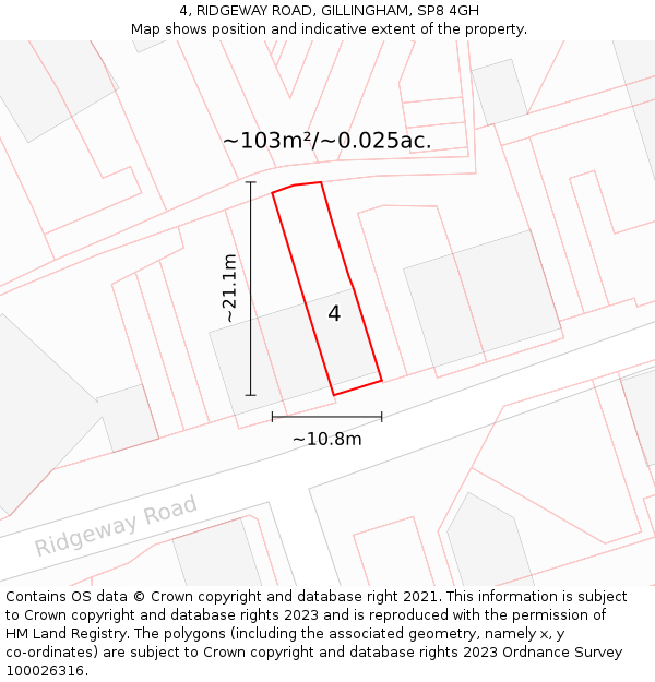 4, RIDGEWAY ROAD, GILLINGHAM, SP8 4GH: Plot and title map