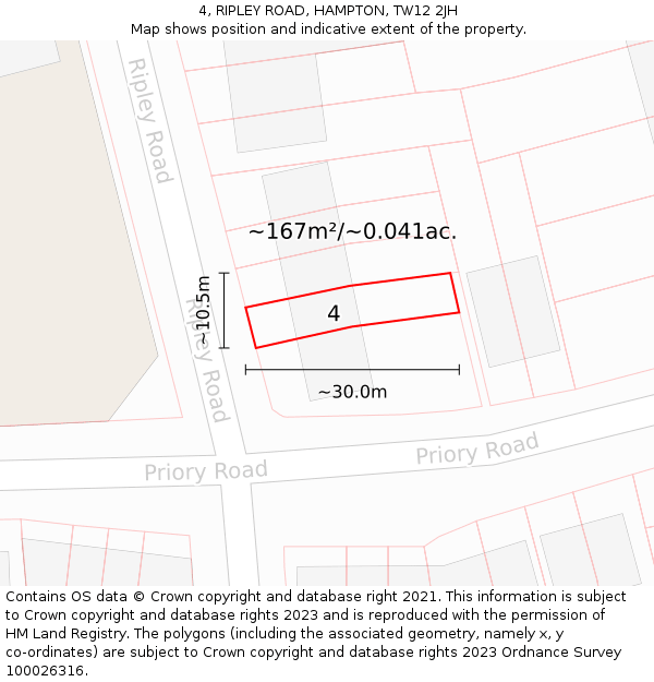 4, RIPLEY ROAD, HAMPTON, TW12 2JH: Plot and title map