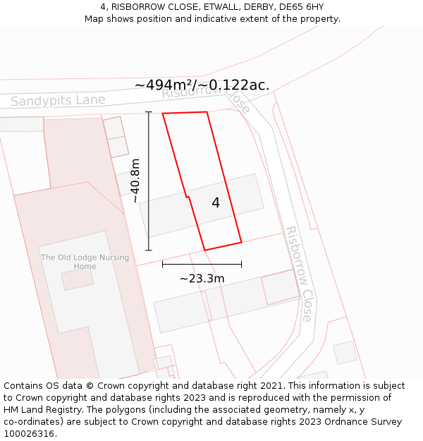 4, RISBORROW CLOSE, ETWALL, DERBY, DE65 6HY: Plot and title map