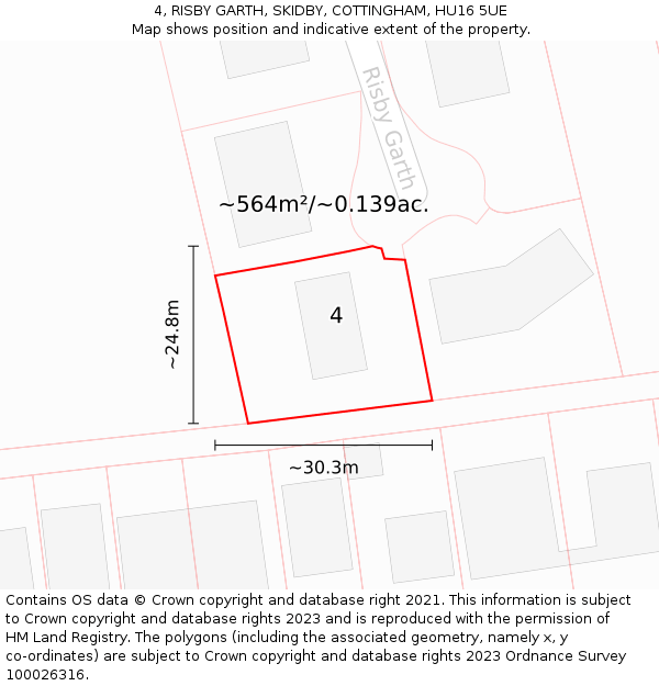 4, RISBY GARTH, SKIDBY, COTTINGHAM, HU16 5UE: Plot and title map