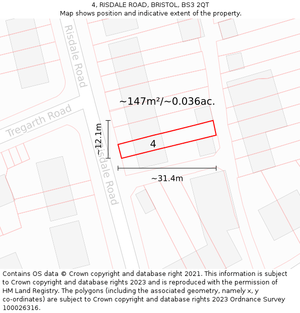 4, RISDALE ROAD, BRISTOL, BS3 2QT: Plot and title map