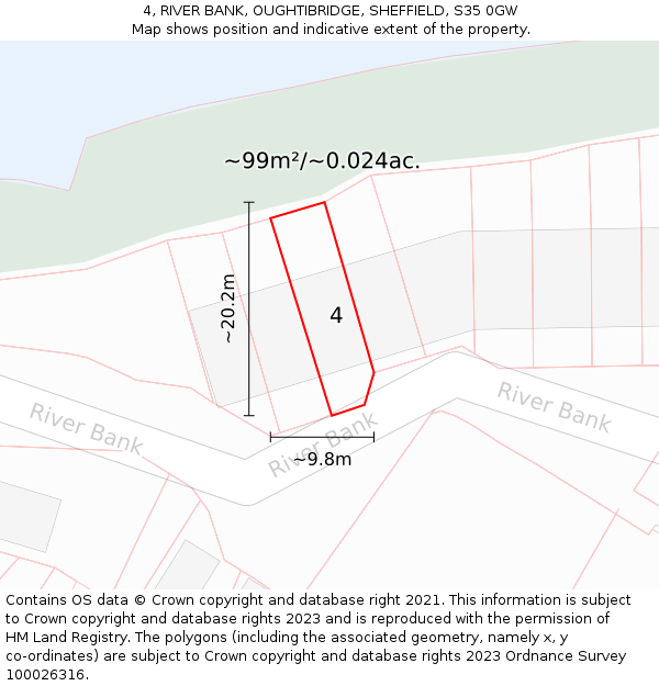 4, RIVER BANK, OUGHTIBRIDGE, SHEFFIELD, S35 0GW: Plot and title map