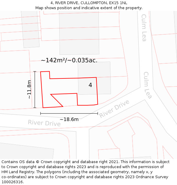 4, RIVER DRIVE, CULLOMPTON, EX15 1NL: Plot and title map