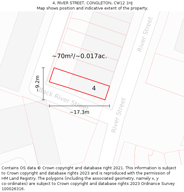 4, RIVER STREET, CONGLETON, CW12 1HJ: Plot and title map