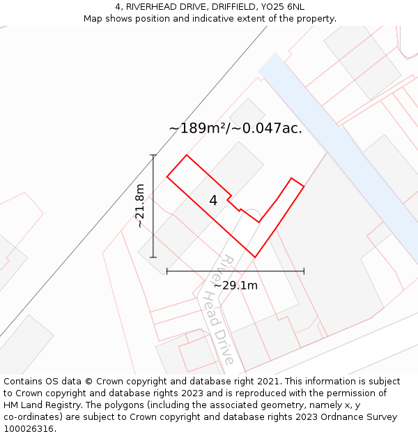 4, RIVERHEAD DRIVE, DRIFFIELD, YO25 6NL: Plot and title map