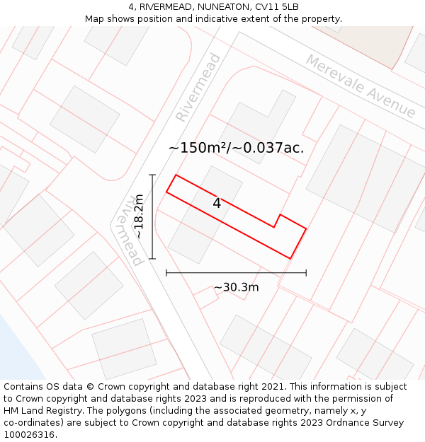4, RIVERMEAD, NUNEATON, CV11 5LB: Plot and title map