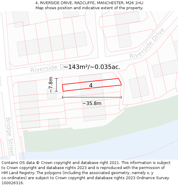 4, RIVERSIDE DRIVE, RADCLIFFE, MANCHESTER, M26 1HU: Plot and title map