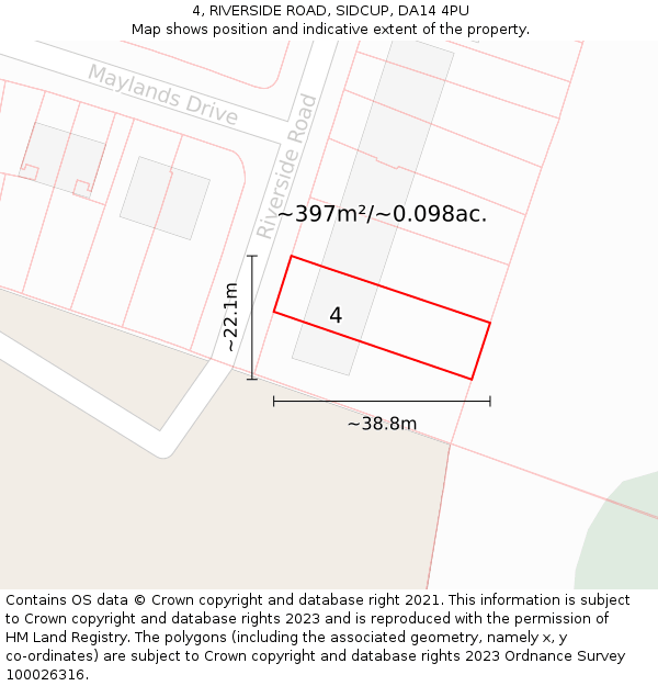 4, RIVERSIDE ROAD, SIDCUP, DA14 4PU: Plot and title map