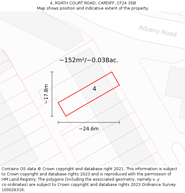 4, ROATH COURT ROAD, CARDIFF, CF24 3SB: Plot and title map