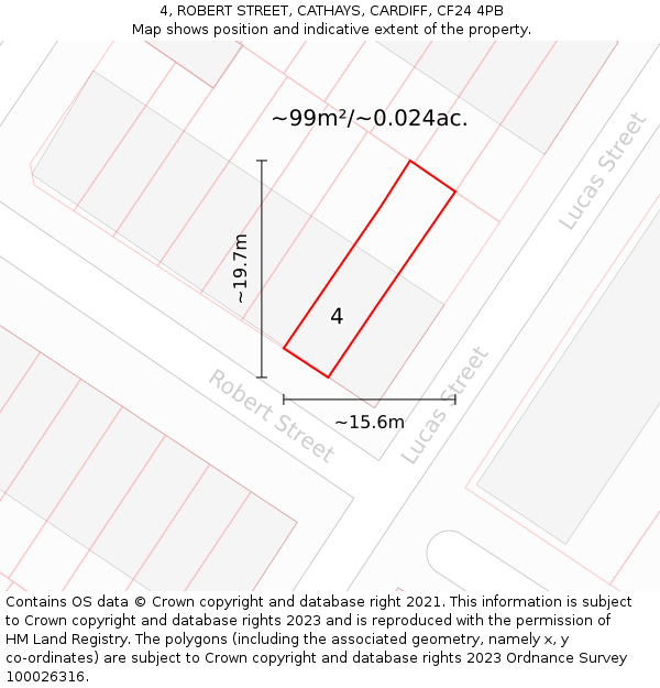 4, ROBERT STREET, CATHAYS, CARDIFF, CF24 4PB: Plot and title map