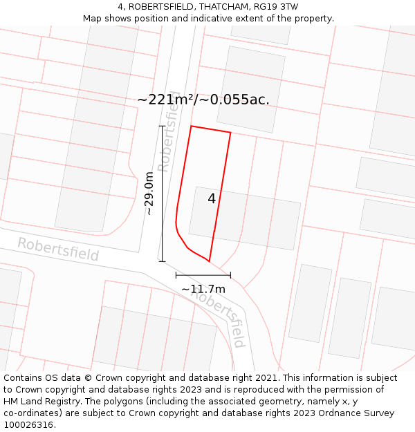 4, ROBERTSFIELD, THATCHAM, RG19 3TW: Plot and title map