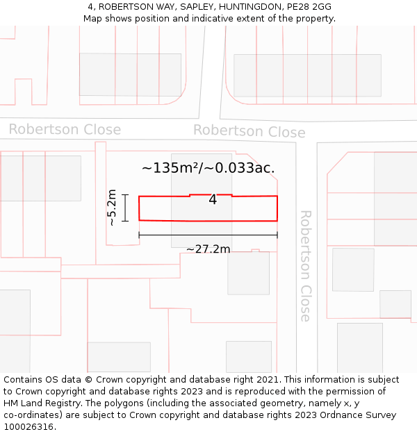 4, ROBERTSON WAY, SAPLEY, HUNTINGDON, PE28 2GG: Plot and title map