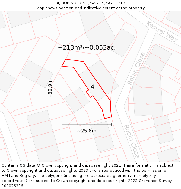 4, ROBIN CLOSE, SANDY, SG19 2TB: Plot and title map