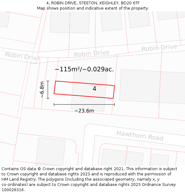4, ROBIN DRIVE, STEETON, KEIGHLEY, BD20 6TF: Plot and title map