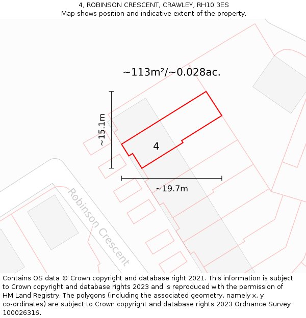 4, ROBINSON CRESCENT, CRAWLEY, RH10 3ES: Plot and title map
