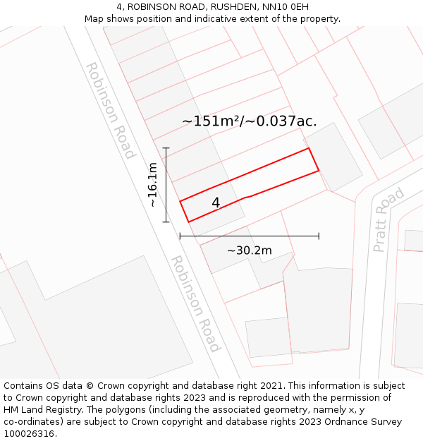4, ROBINSON ROAD, RUSHDEN, NN10 0EH: Plot and title map