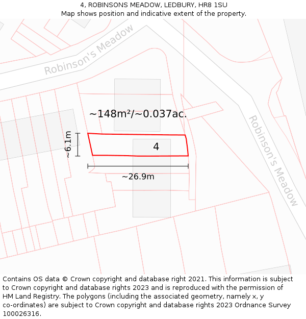 4, ROBINSONS MEADOW, LEDBURY, HR8 1SU: Plot and title map
