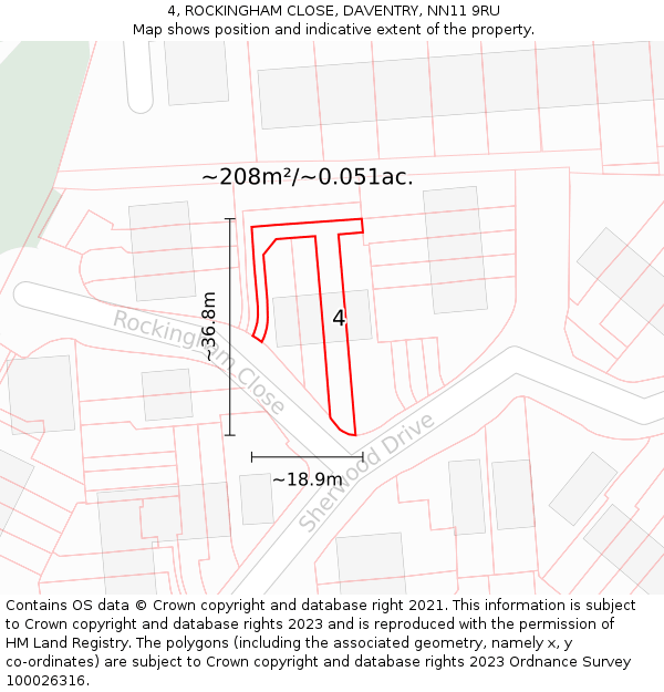 4, ROCKINGHAM CLOSE, DAVENTRY, NN11 9RU: Plot and title map