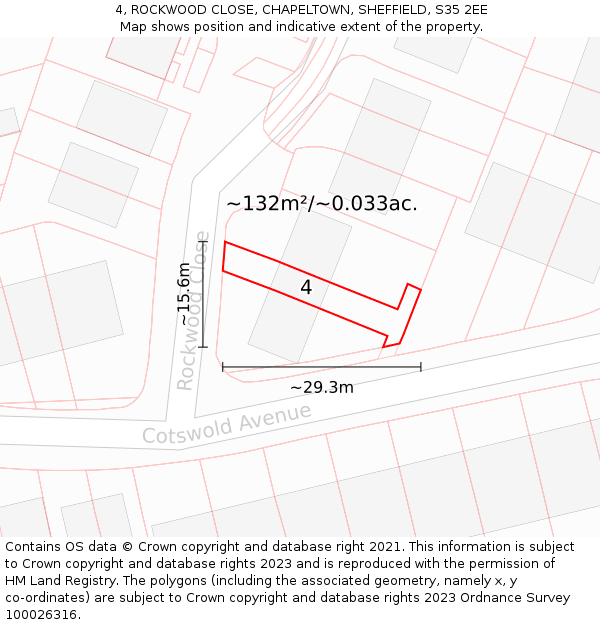 4, ROCKWOOD CLOSE, CHAPELTOWN, SHEFFIELD, S35 2EE: Plot and title map