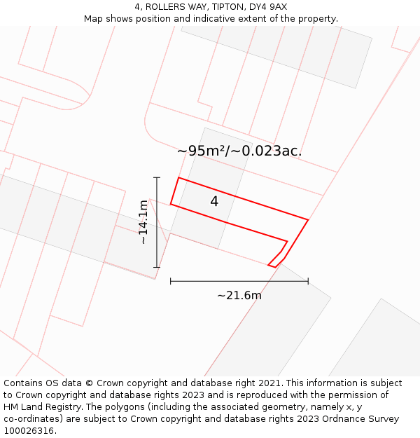 4, ROLLERS WAY, TIPTON, DY4 9AX: Plot and title map