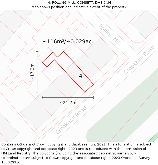 4, ROLLING MILL, CONSETT, DH8 6NH: Plot and title map