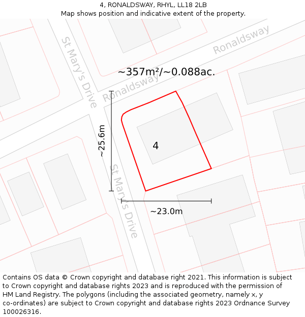 4, RONALDSWAY, RHYL, LL18 2LB: Plot and title map