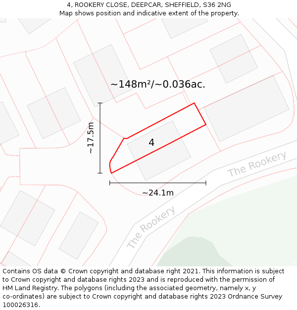 4, ROOKERY CLOSE, DEEPCAR, SHEFFIELD, S36 2NG: Plot and title map