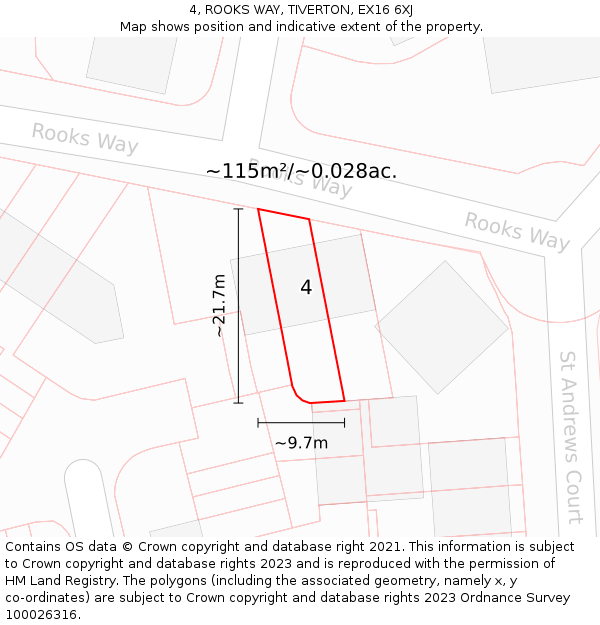 4, ROOKS WAY, TIVERTON, EX16 6XJ: Plot and title map