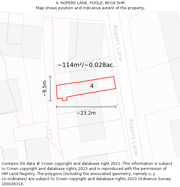 4, ROPERS LANE, POOLE, BH16 5HR: Plot and title map