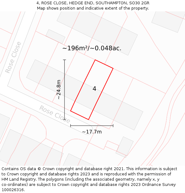 4, ROSE CLOSE, HEDGE END, SOUTHAMPTON, SO30 2GR: Plot and title map
