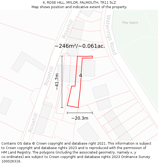 4, ROSE HILL, MYLOR, FALMOUTH, TR11 5LZ: Plot and title map