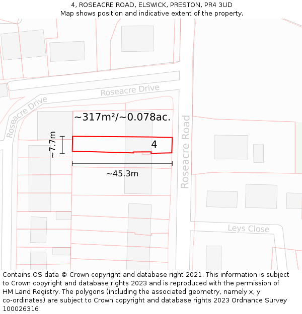 4, ROSEACRE ROAD, ELSWICK, PRESTON, PR4 3UD: Plot and title map
