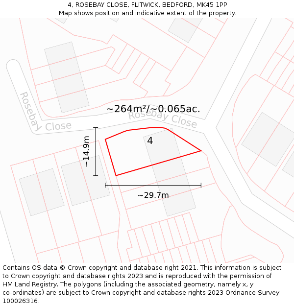 4, ROSEBAY CLOSE, FLITWICK, BEDFORD, MK45 1PP: Plot and title map