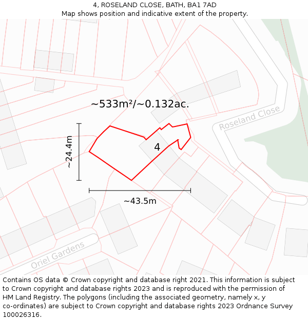 4, ROSELAND CLOSE, BATH, BA1 7AD: Plot and title map
