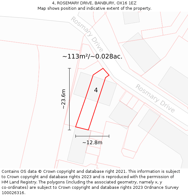 4, ROSEMARY DRIVE, BANBURY, OX16 1EZ: Plot and title map