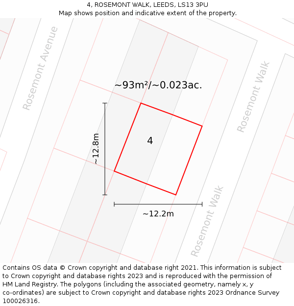 4, ROSEMONT WALK, LEEDS, LS13 3PU: Plot and title map
