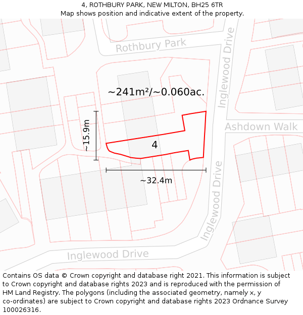 4, ROTHBURY PARK, NEW MILTON, BH25 6TR: Plot and title map